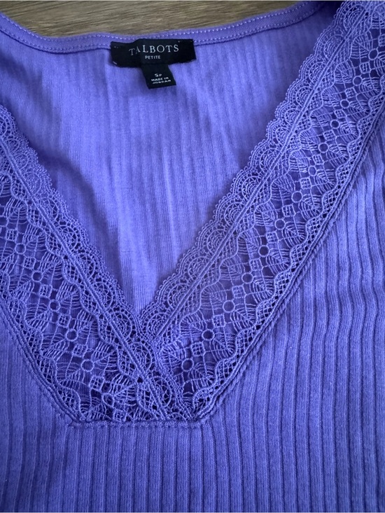 Talbots Tops - Talbots Petite Lavender Ribbed V-Neck Lace Trim Top